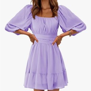 Exlura Lantern Sleeve Ruffled off Shoulder Mini dress